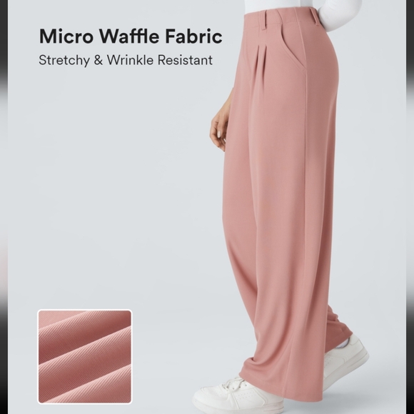 HALARA Pants - 58. HALARA Rose Tan Wide Leg High Waist Waffle Knit Pants Size XS Petite